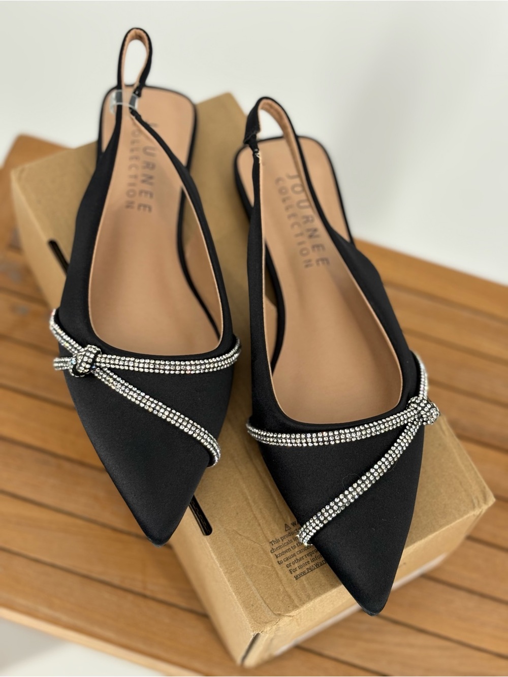 New Journee Collection Black Embellished Pointed Slingback Flats size 7